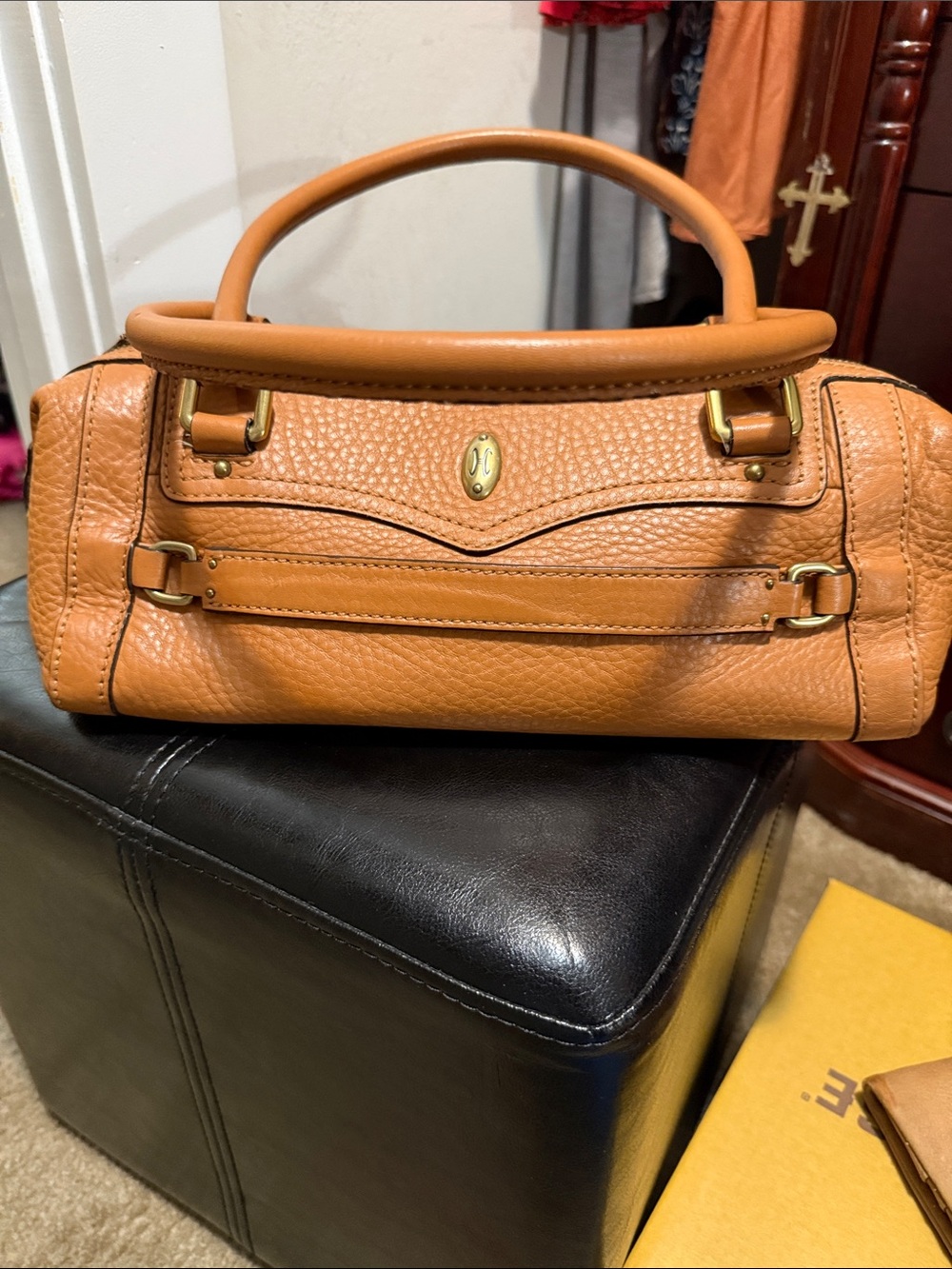 Cole Haan Pebbled Leather Top-Handle Satchel in Tan